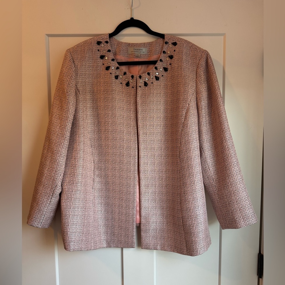 Tahari Pink Textured Blazer with Black Embellishments